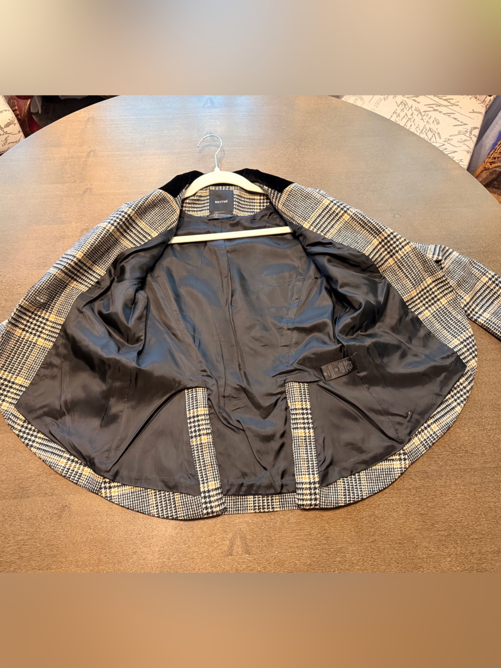 Smythe 100% Wool Houndstooth Plaid Blazer Velvet Collar Size 6 - Picture 15 of 16